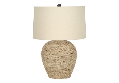 LIGHTING - 25"H TABLE LAMP BEIGE RATTAN / BEIGE SHADE