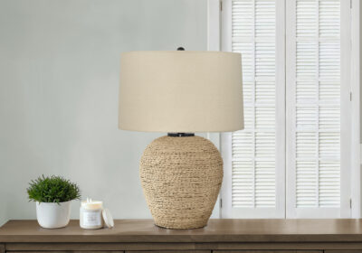 LIGHTING - 25"H TABLE LAMP BEIGE RATTAN / BEIGE SHADE