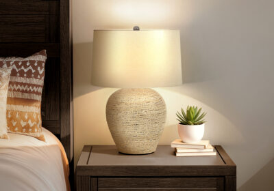 LIGHTING - 25"H TABLE LAMP BEIGE RATTAN / BEIGE SHADE