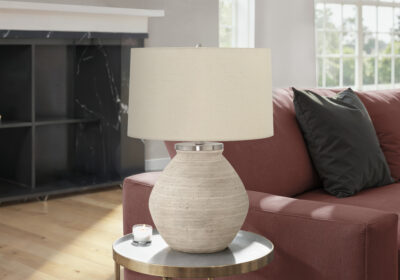LIGHTING - 25"H TABLE LAMP CREAM CONCRETE / BEIGE SHADE
