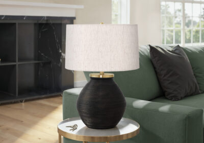 LIGHTING - 25"H TABLE LAMP BLACK CONCRETE / IVORY SHADE