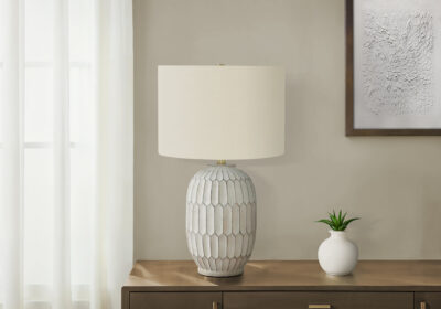 LIGHTING - 24"H TABLE LAMP CREAM RESIN / IVORY SHADE