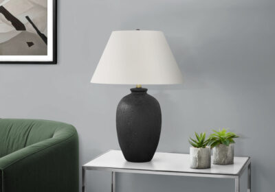 LIGHTING - 24"H TABLE LAMP BLACK CERAMIC / IVORY SHADE