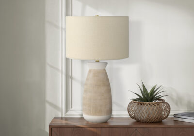 LIGHTING - 27"H TABLE LAMP CREAM CERAMIC / BEIGE SHADE