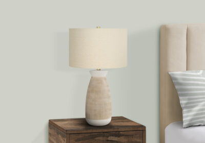 LIGHTING - 27"H TABLE LAMP CREAM CERAMIC / BEIGE SHADE