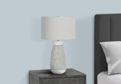 LIGHTING - 27"H TABLE LAMP GREY CERAMIC / GREY SHADE