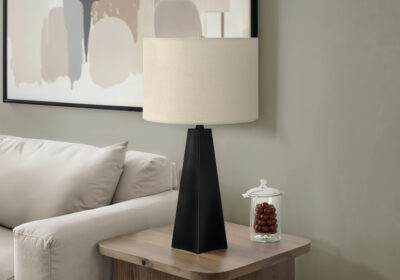 LIGHTING - 27"H TABLE LAMP BLACK RESIN / BEIGE SHADE