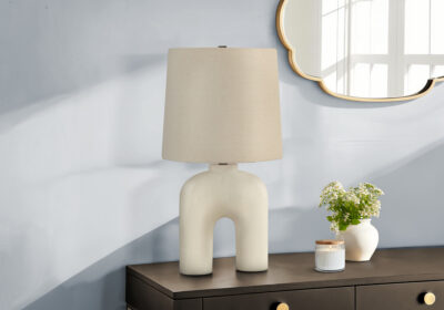 LIGHTING - 25"H TABLE LAMP CREAM RESIN / BEIGE SHADE
