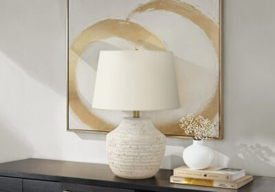 LIGHTING - 20"H TABLE LAMP CREAM CONCRETE / IVORY SHADE