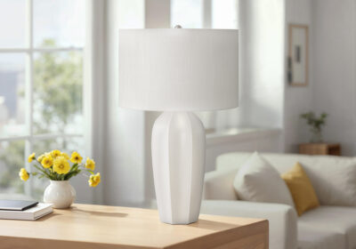 LIGHTING - 27"H TABLE LAMP CREAM CERAMIC / IVORY SHADE