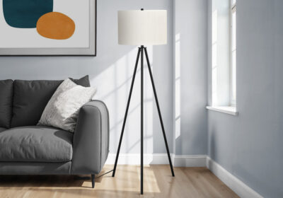 LIGHTING - 63"H TRIPOD FLOOR LAMP BLACK METAL / IVORY