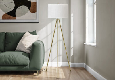 LIGHTING - 63"H TRIPOD FLOOR LAMP BRASS METAL / IVORY