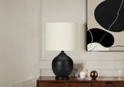 LIGHTING - 17"H TABLE LAMP BLACK CERAMIC / IVORY SHADE