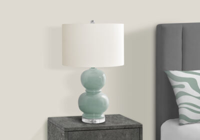 LIGHTING - 25"H TABLE LAMP GREEN CERAMIC / IVORY SHADE