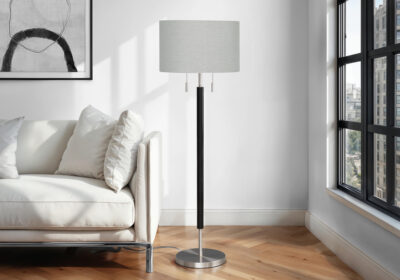 LIGHTING - 60"H FLOOR LAMP NICKEL METAL / GREY