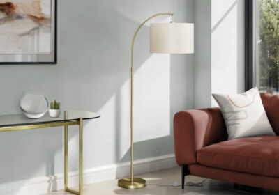 LIGHTING - 65"H ARC FLOOR LAMP BRASS METAL / IVORY