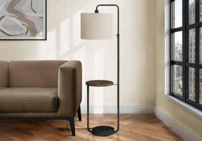 LIGHTING - 67"H FLOOR LAMP BLACK METAL / BEIGE / USB
