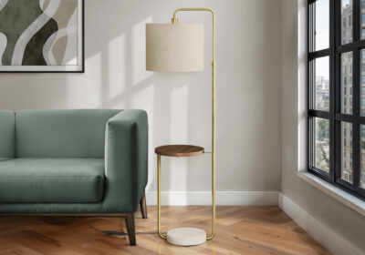 LIGHTING - 67"H FLOOR LAMP BRASS METAL / BEIGE / USB