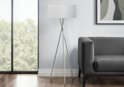 LIGHTING - 62"H TRIPOD FLOOR LAMP NICKEL METAL / GREY