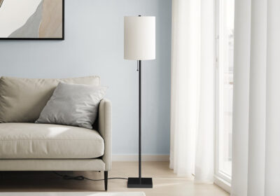 LIGHTING - 62"H FLOOR LAMP BLACK METAL / IVORY SHADE