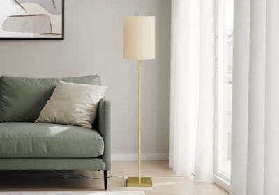 LIGHTING - 62"H FLOOR LAMP BRASS METAL / IVORY SHADE
