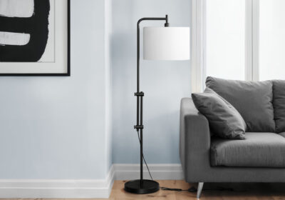 LIGHTING - 63"H FLOOR LAMP BLACK METAL / IVORY SHADE