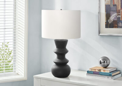 LIGHTING - 26"H TABLE LAMP BLACK CERAMIC / IVORY SHADE