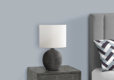 LIGHTING - 16"H TABLE LAMP BLACK RESIN / IVORY SHADE