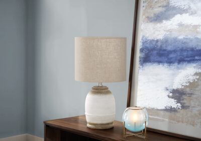 LIGHTING - 16"H TABLE LAMP CREAM RESIN / BEIGE SHADE