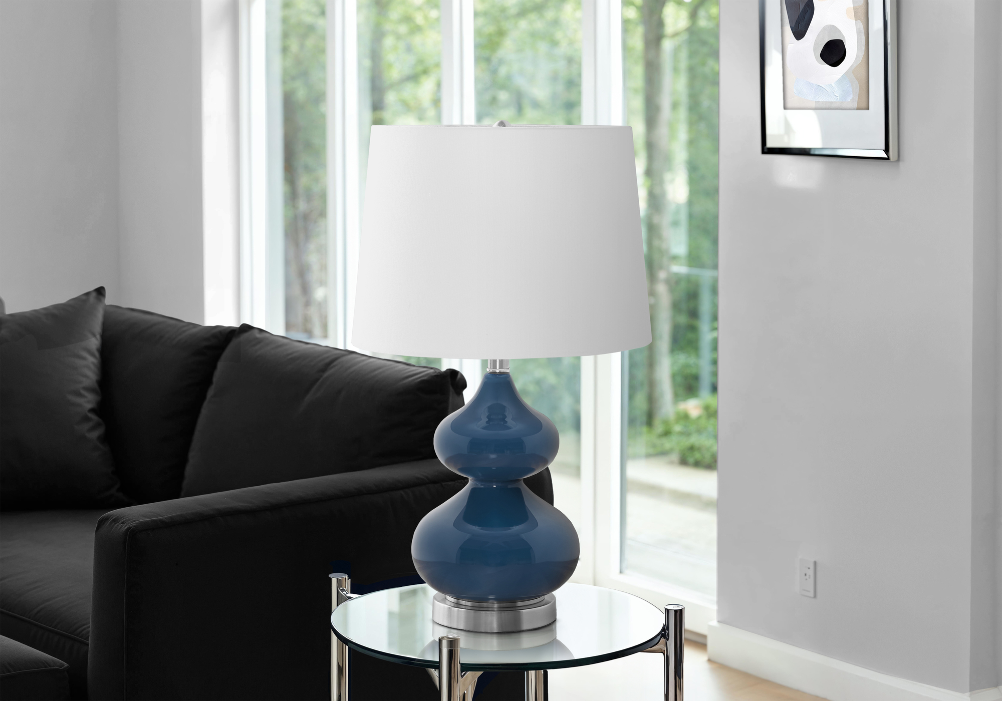 LIGHTING - 24"H TABLE LAMP BLUE GLASS / IVORY SHADE