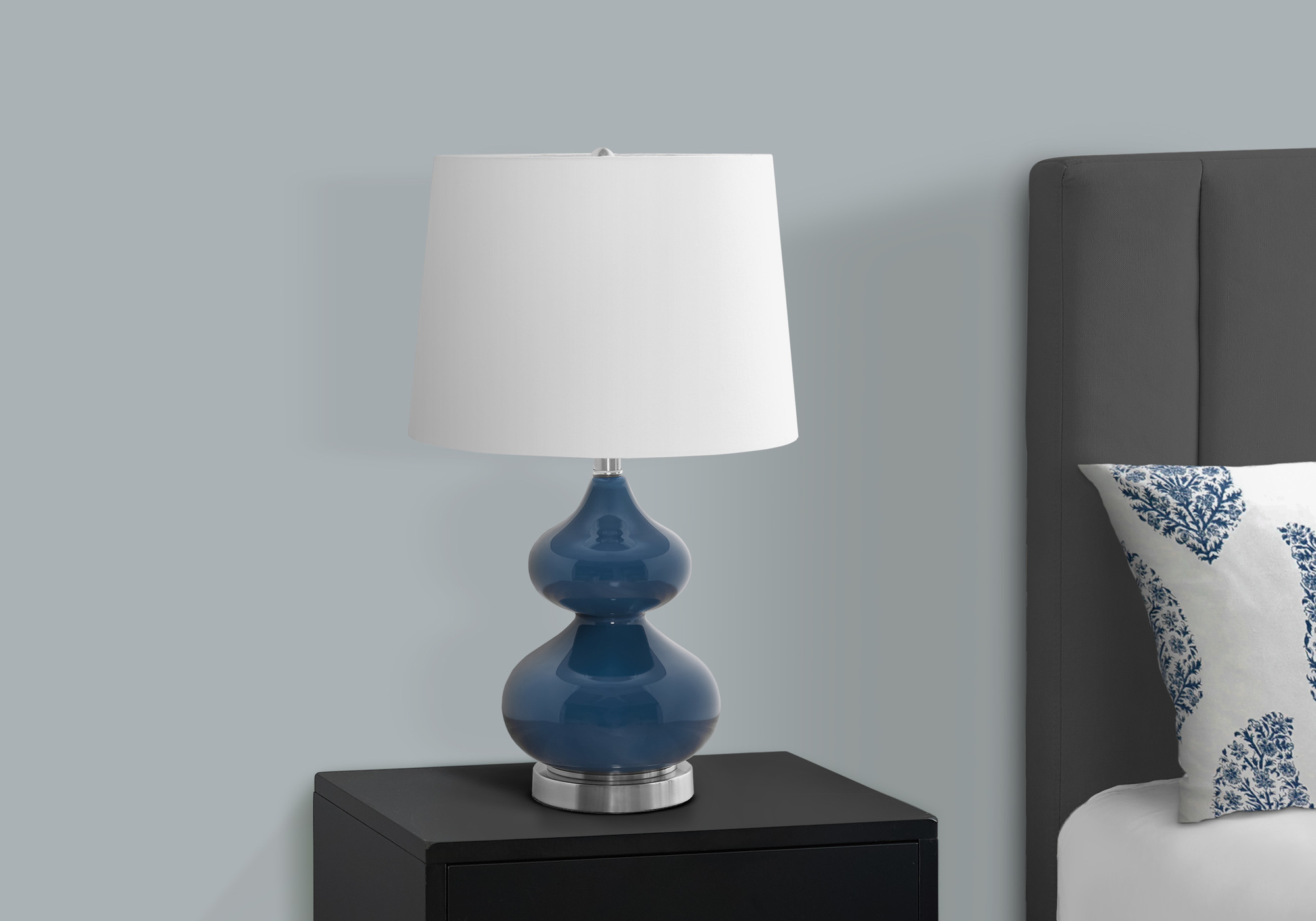 LIGHTING - 24"H TABLE LAMP BLUE GLASS / IVORY SHADE - Image 2