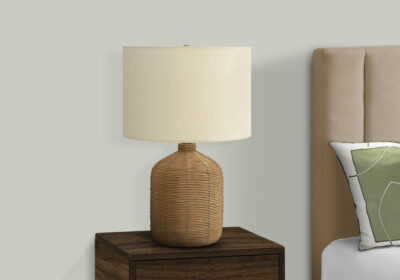 LIGHTING - 23"H TABLE LAMP BROWN RATTAN / BEIGE SHADE