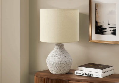 LIGHTING - 16"H TABLE LAMP BEIGE RESIN / BEIGE SHADE