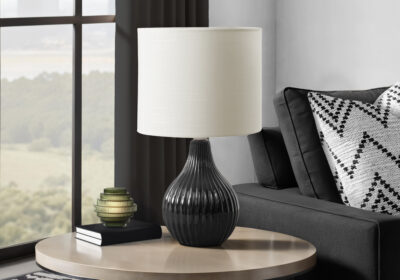 LIGHTING - 17"H TABLE LAMP BLACK CERAMIC / IVORY SHADE