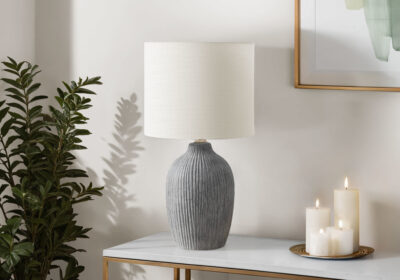 LIGHTING - 18"H TABLE LAMP GREY CERAMIC / IVORY SHADE