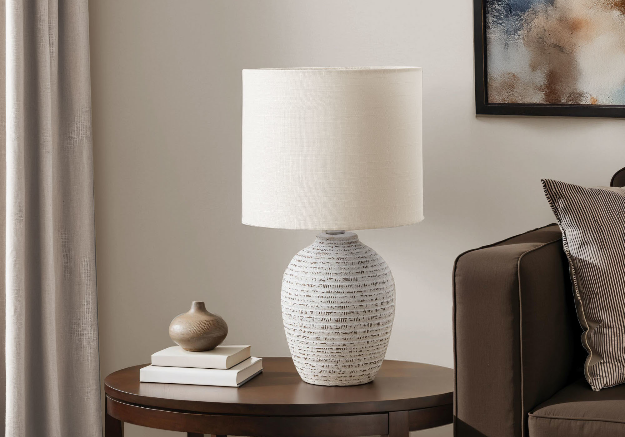 LIGHTING - 17"H TABLE LAMP IVORY CERAMIC / IVORY SHADE