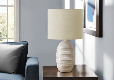 LIGHTING - 17"H TABLE LAMP IVORY CERAMIC / BEIGE SHADE