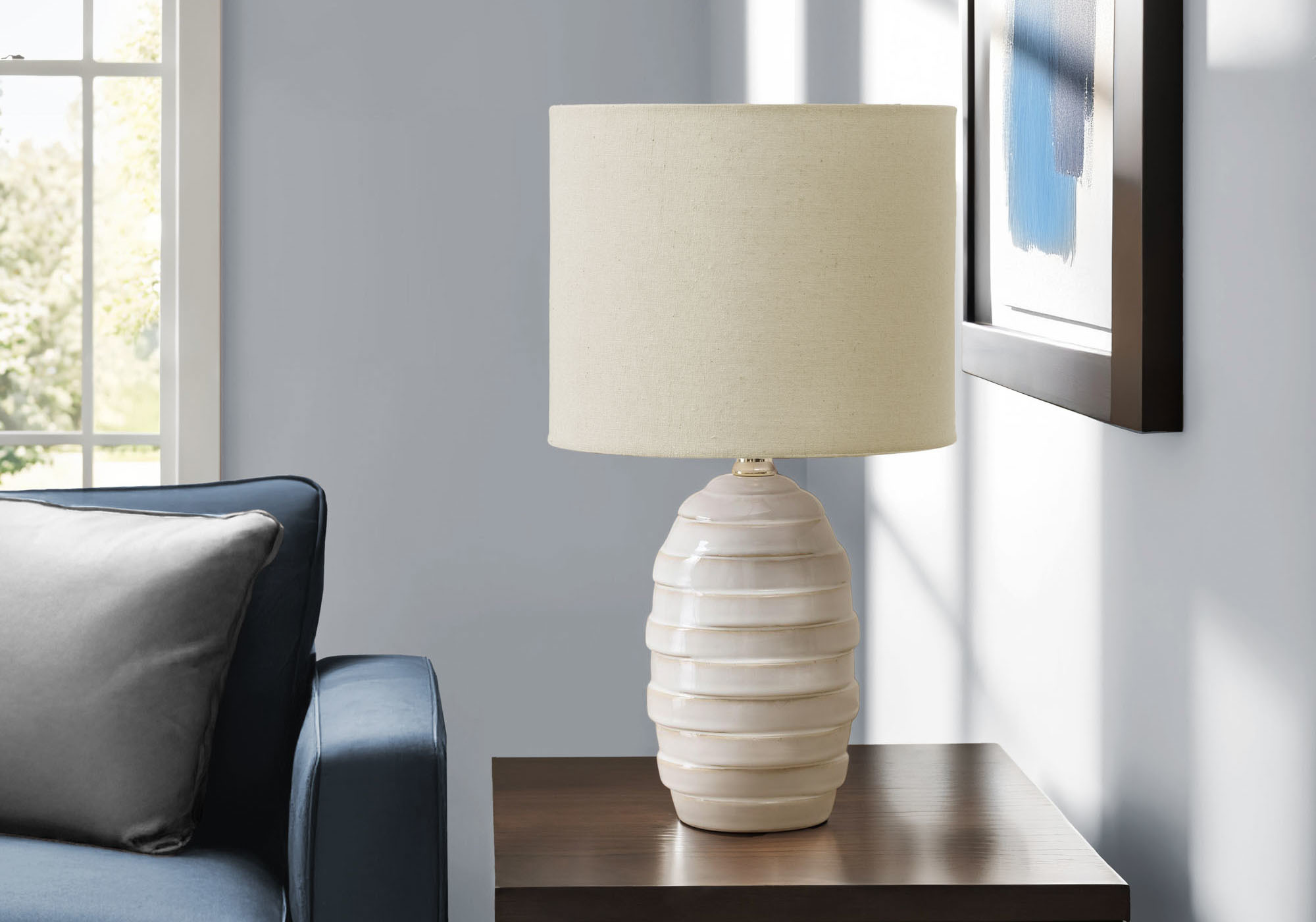 LIGHTING - 17"H TABLE LAMP IVORY CERAMIC / BEIGE SHADE