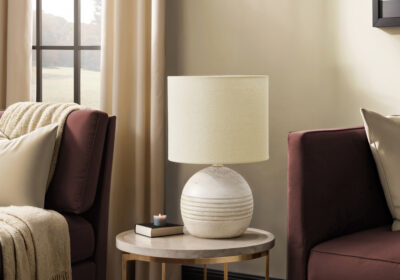 LIGHTING - 15"H TABLE LAMP IVORY RESIN / BEIGE SHADE