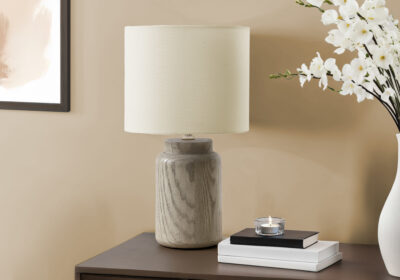 LIGHTING - 17"H TABLE LAMP TAUPE RESIN / IVORY SHADE