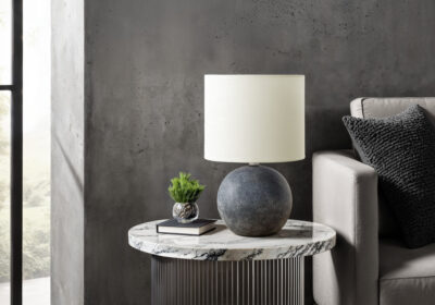 LIGHTING - 16"H TABLE LAMP GREY CONCRETE / IVORY SHADE