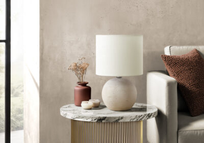 LIGHTING - 16"H TABLE LAMP IVORY CONCRETE / IVORY SHADE