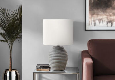 LIGHTING - 17"H TABLE LAMP GREY RESIN / IVORY SHADE