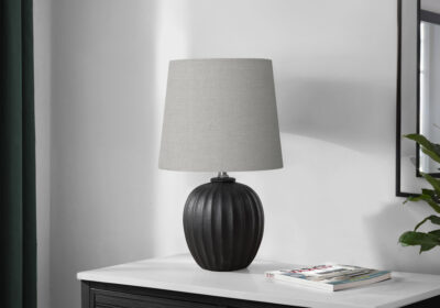 LIGHTING - 19"H TABLE LAMP BLACK RESIN / GREY SHADE