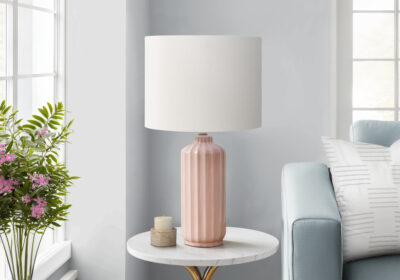 LIGHTING - 23"H TABLE LAMP PINK CERAMIC / IVORY SHADE