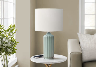 LIGHTING - 23"H TABLE LAMP GREEN CERAMIC / IVORY SHADE