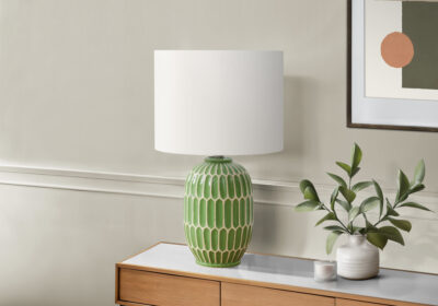 LIGHTING - 22"H TABLE LAMP GREEN CERAMIC / IVORY SHADE