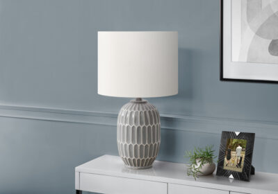 LIGHTING - 22"H TABLE LAMP GREY CERAMIC / IVORY SHADE