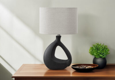 LIGHTING - 23"H TABLE LAMP BLACK RESIN / GREY SHADE