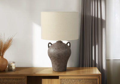 LIGHTING - 22"H TABLE LAMP BROWN CERAMIC / BEIGE SHADE
